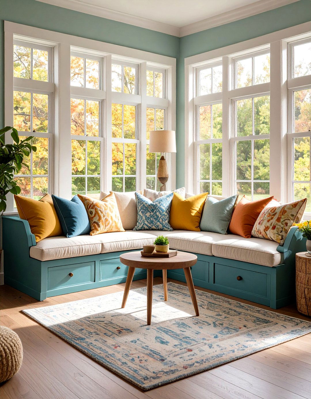 Built in Storage Benches - 24 Farmhouse Living Room Ideas