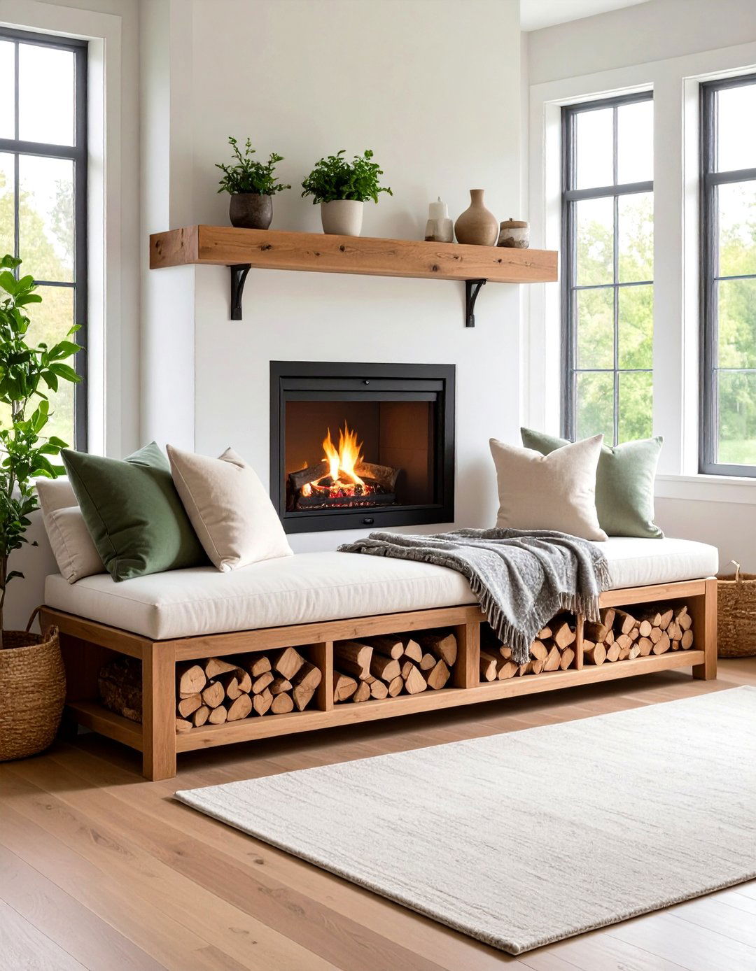 Built in Storage Fireplace Bench - 24 Fireplace Bench Ideas
