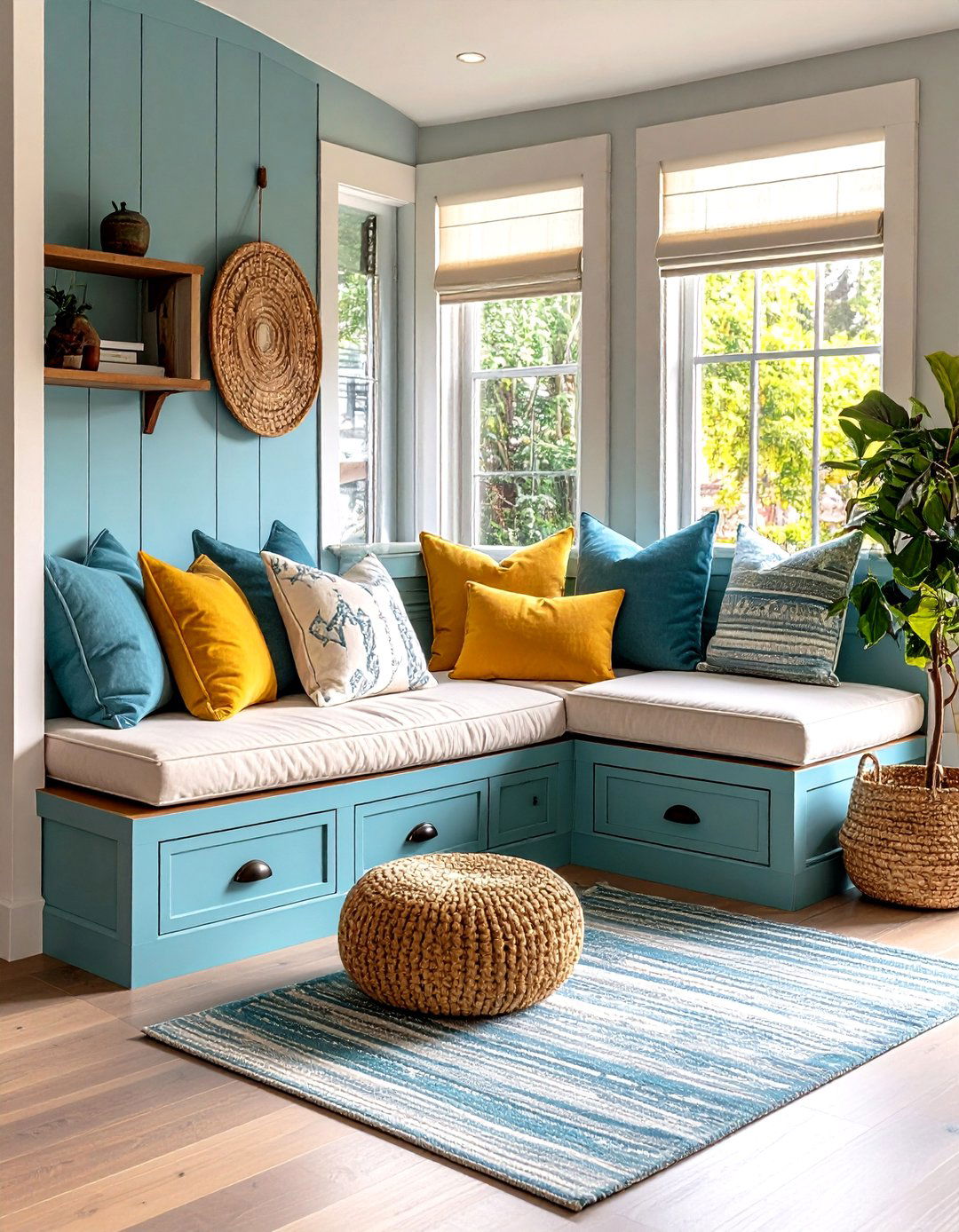 Built in Window Seat Nook - 24 Stair Landing Ideas