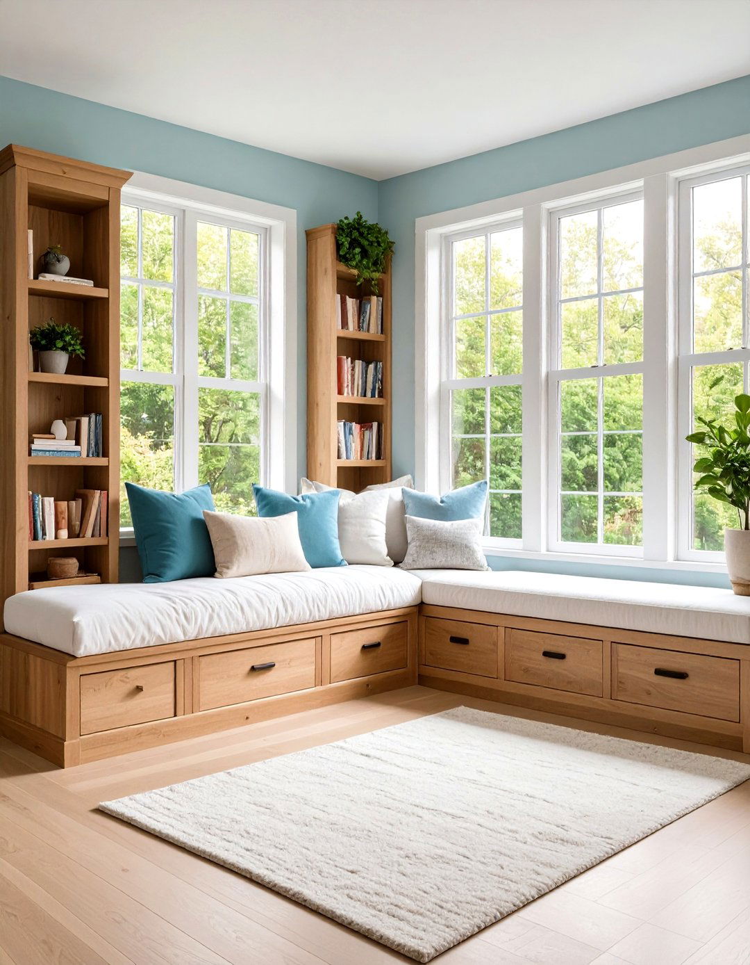 Built in Window Seat with Flanking Bookcases - 24 Bookcases Around Window Design Ideas