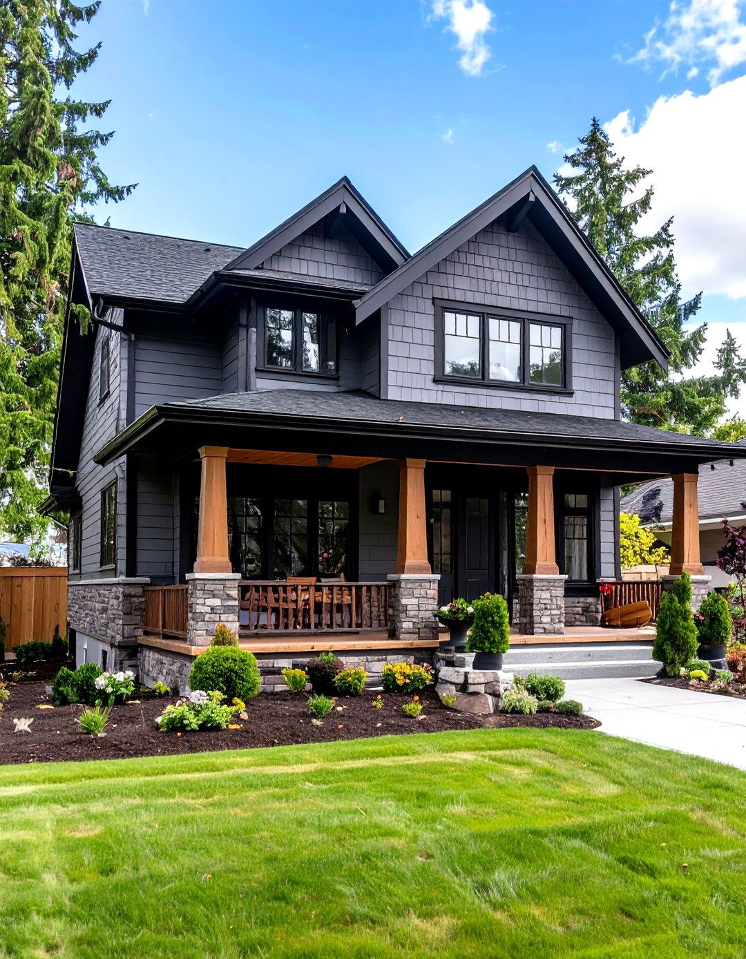 Bungalow Grey with Mixed Materials - 24 Grey House With Black Trim