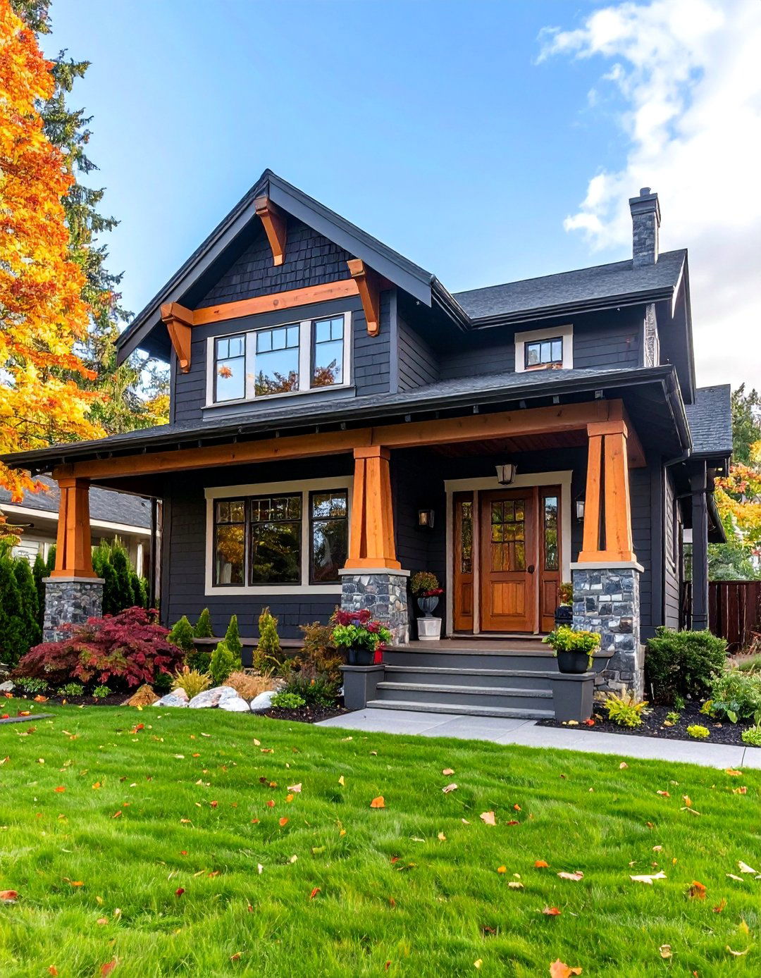 Bungalow Wood Corbel Details - 24 Black House With Wood Accents