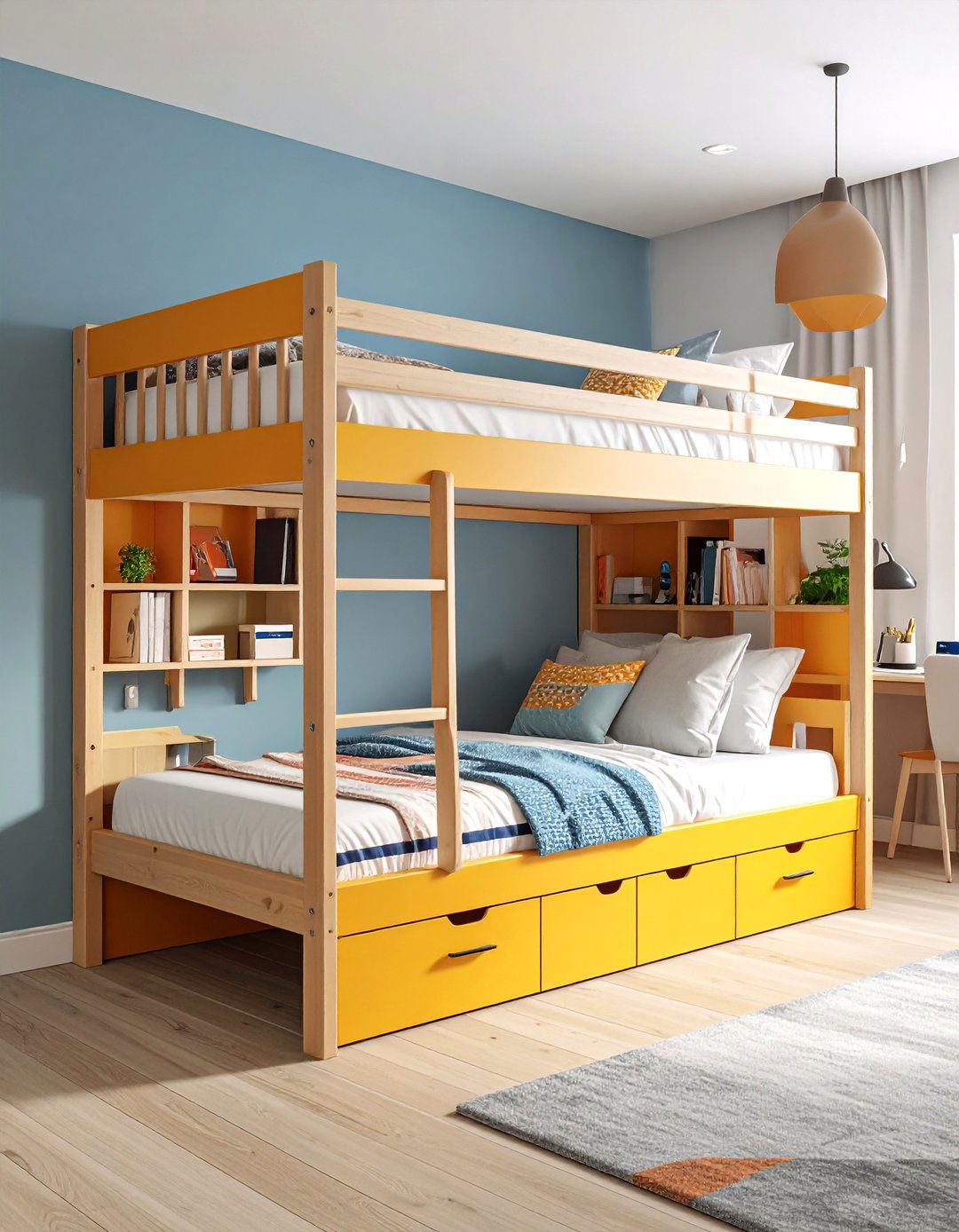 Bunk Bed with Integrated Study Stations - 24 2 Beds in One Small Room Ideas
