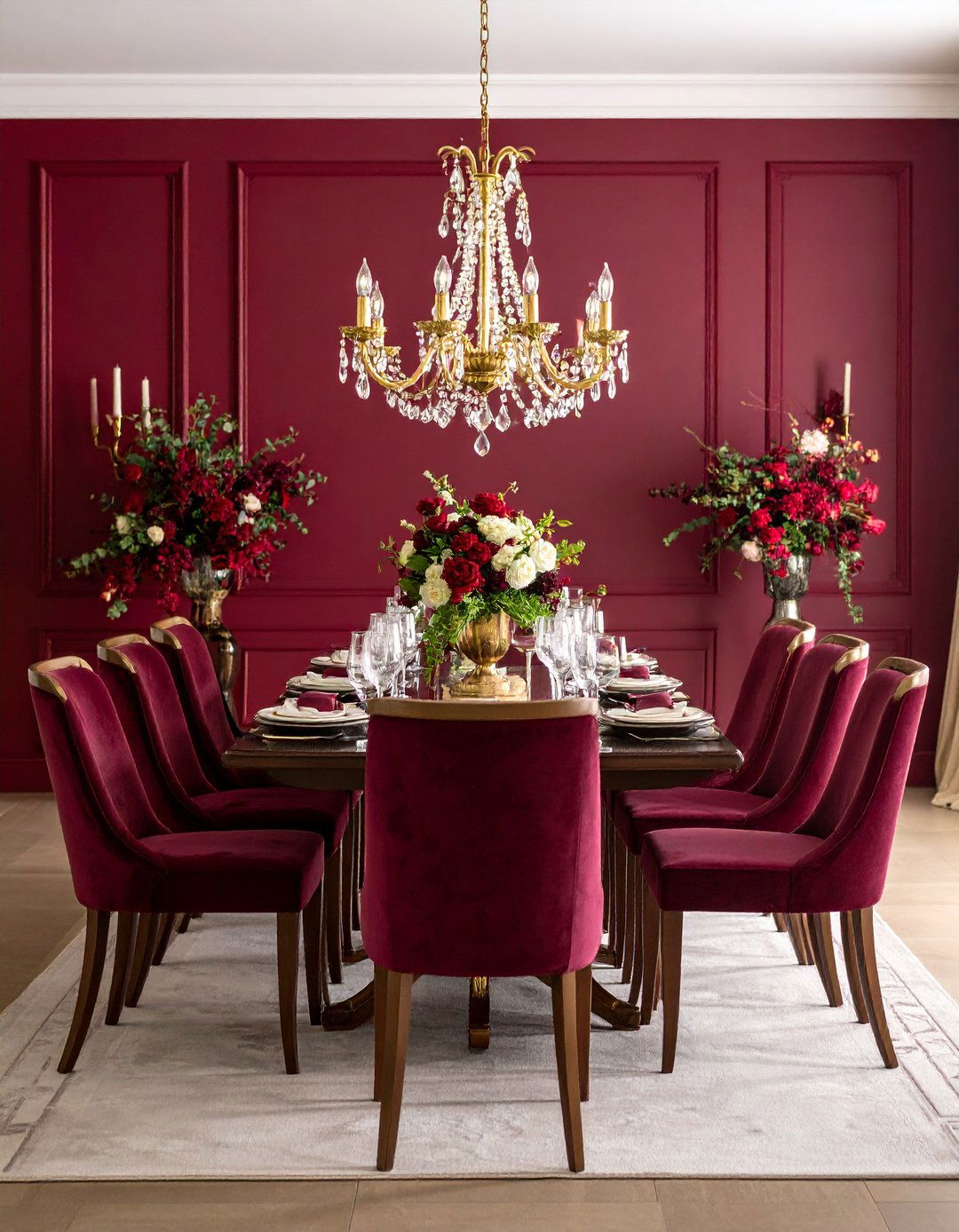 Burgundy Accent Wall Design - 24 Red Dining Room Ideas