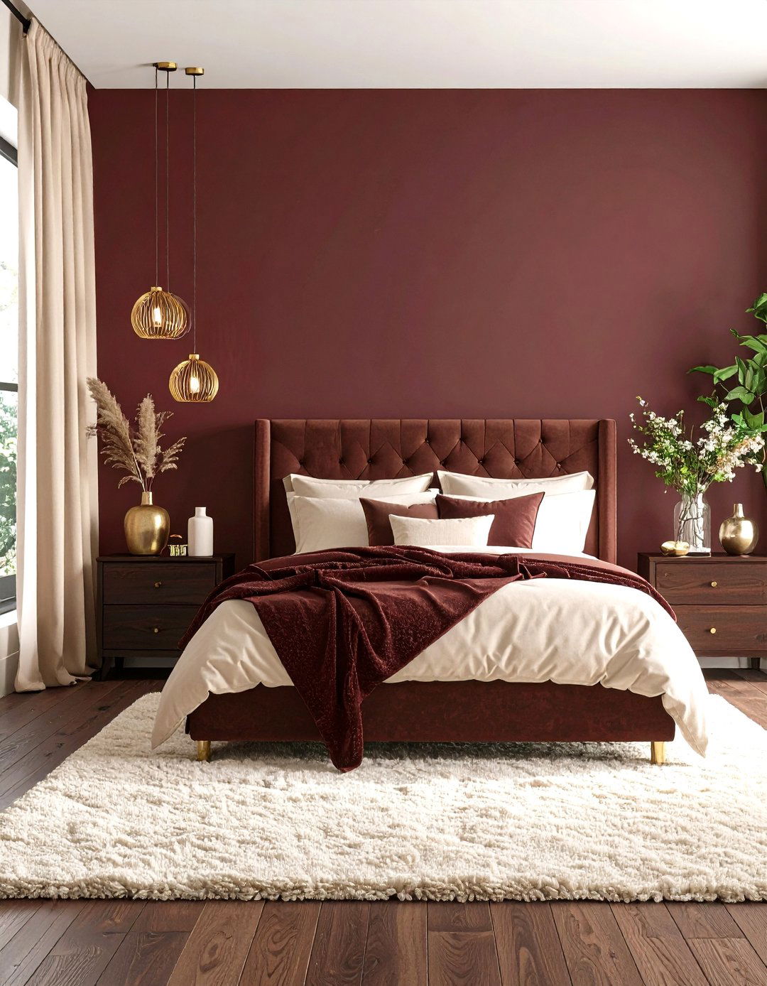Burgundy Bedroom with Dark Wood Furniture - 24 Bedroom Paint Colors