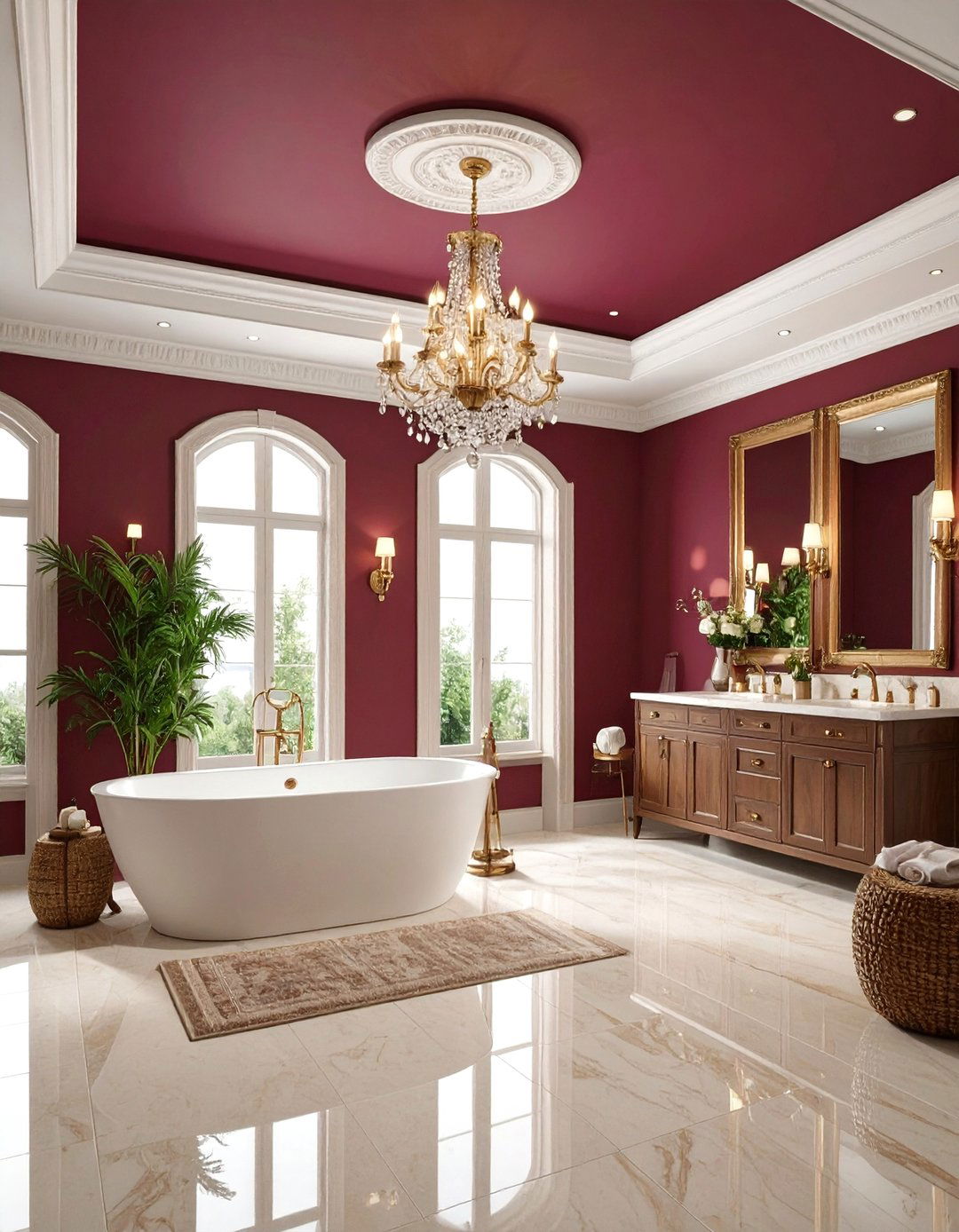 Burgundy Ceiling Paint Treatment - 24 Burgundy Bathroom Ideas