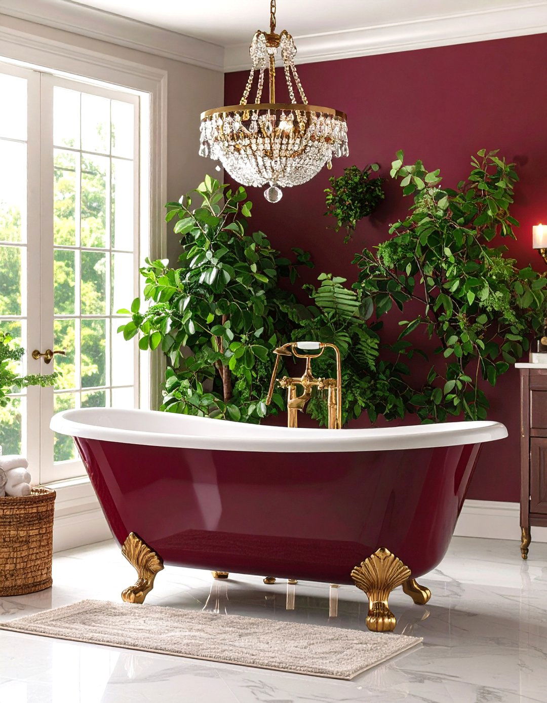Burgundy Clawfoot Bathtub Focus - 24 Red Bathroom Ideas
