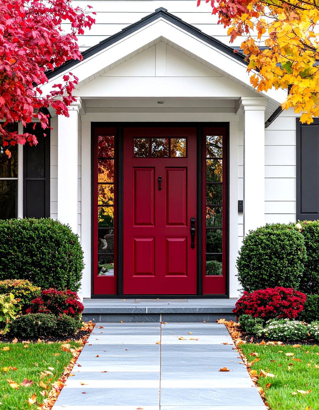 Burgundy Door with Transom Window Combination - 24 Burgundy Front Door Ideas