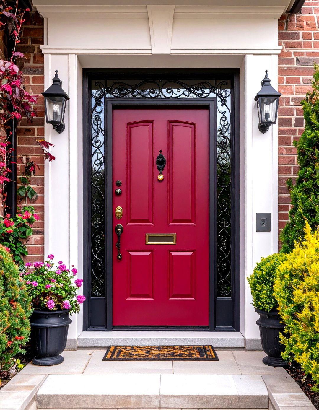 Burgundy Door with Wrought Iron Decorative Elements - 24 Burgundy Front Door Ideas