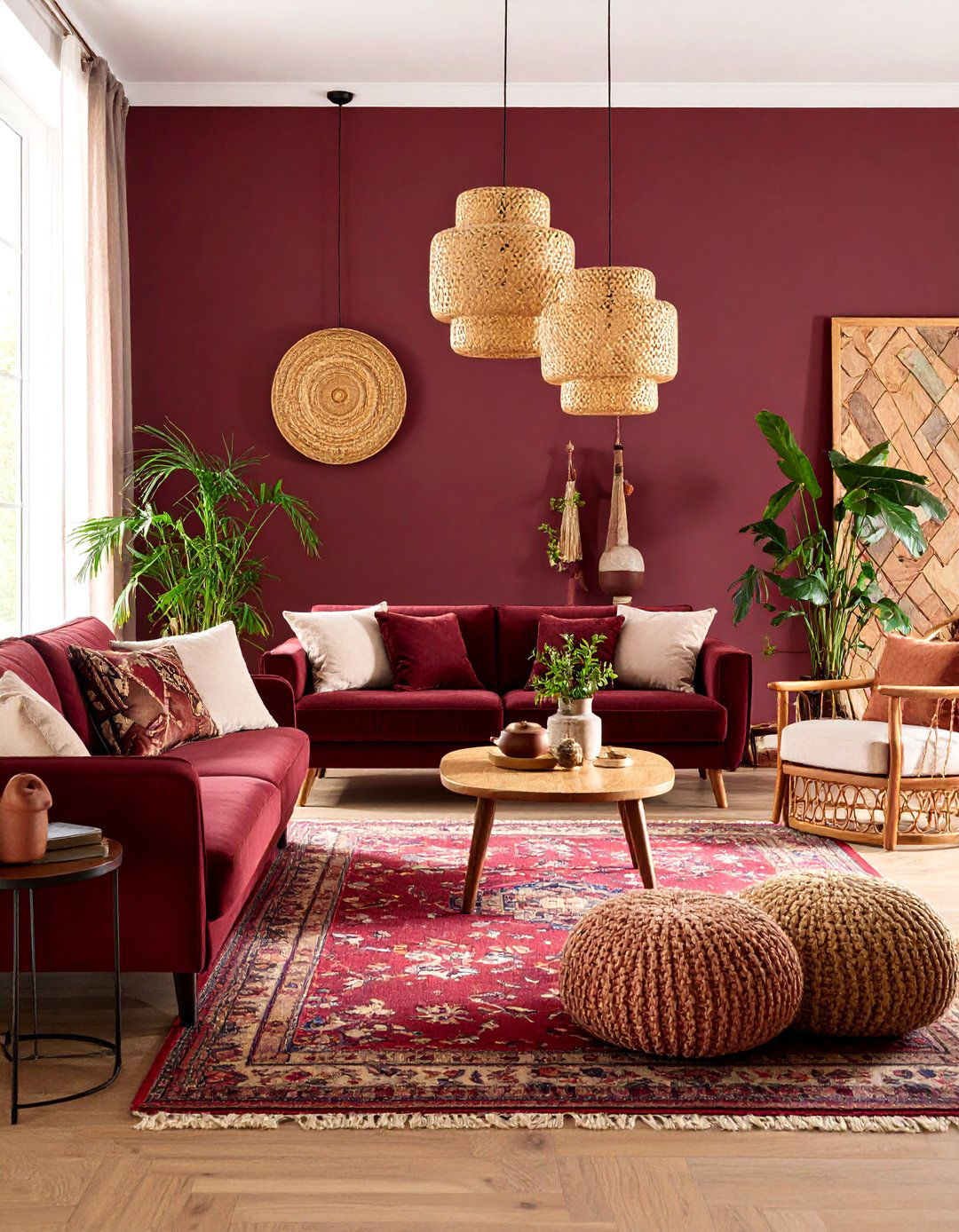 Burgundy Eclectic Mix with Global Decor - 24 Burgundy Living Room Ideas