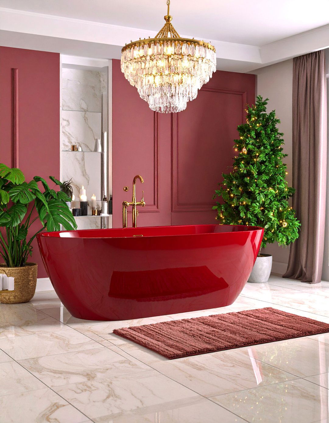 Burgundy Freestanding Tub Statement - 24 Burgundy Bathroom Ideas
