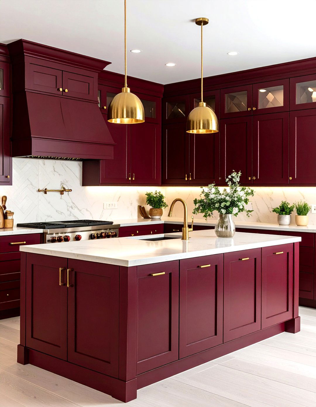 Burgundy Kitchen with Gold Details - 24 Kitchen Color Ideas