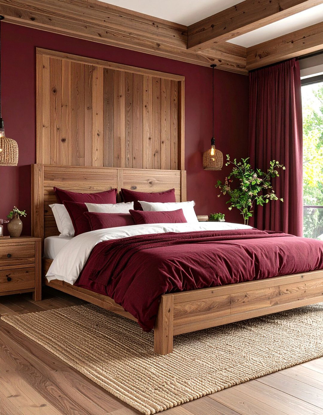 Burgundy Natural Wood Bedroom - 24 Burgundy Bedroom Ideas