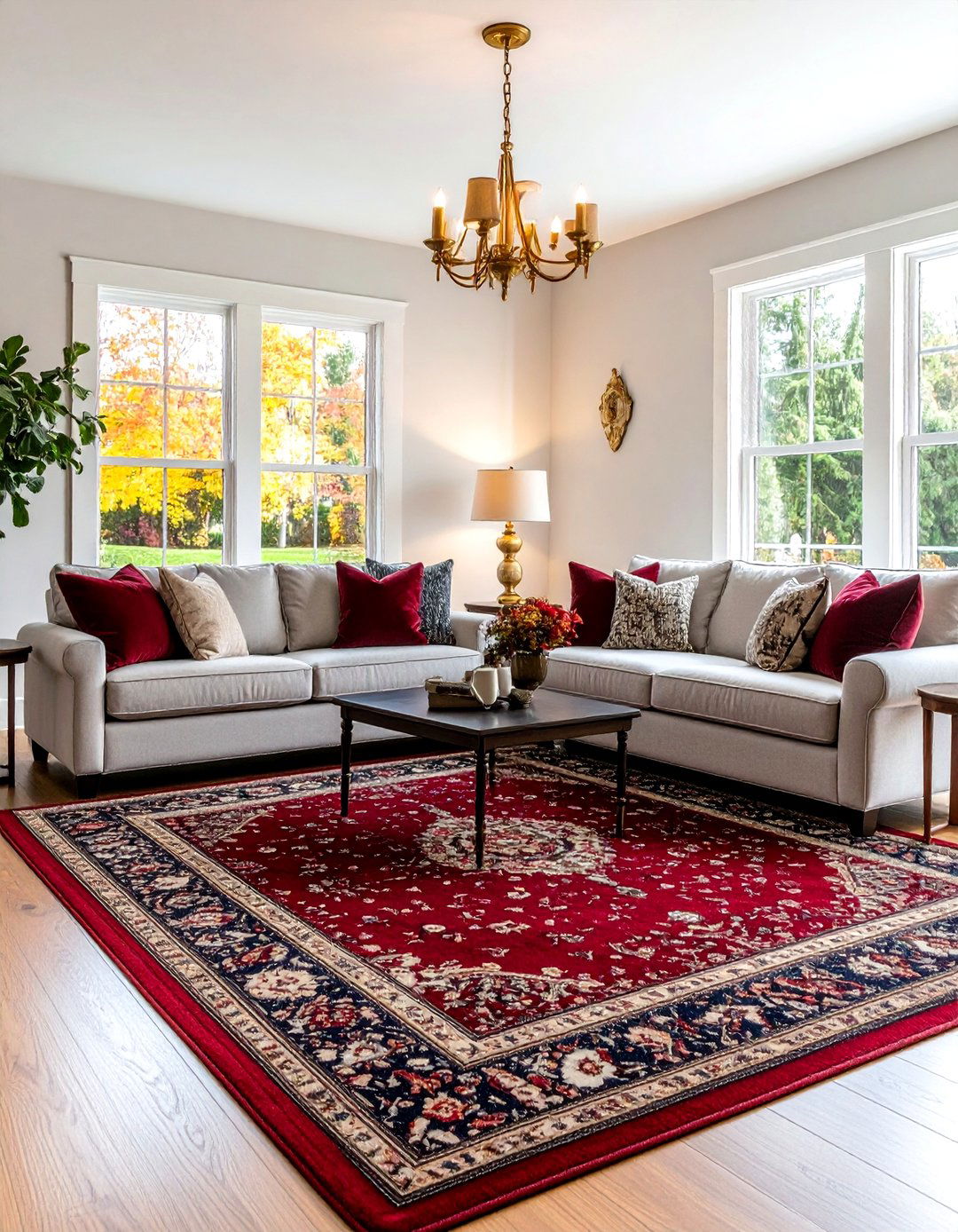 Burgundy Red Rug Living Room Design - 24 what color rug goes with a grey couch