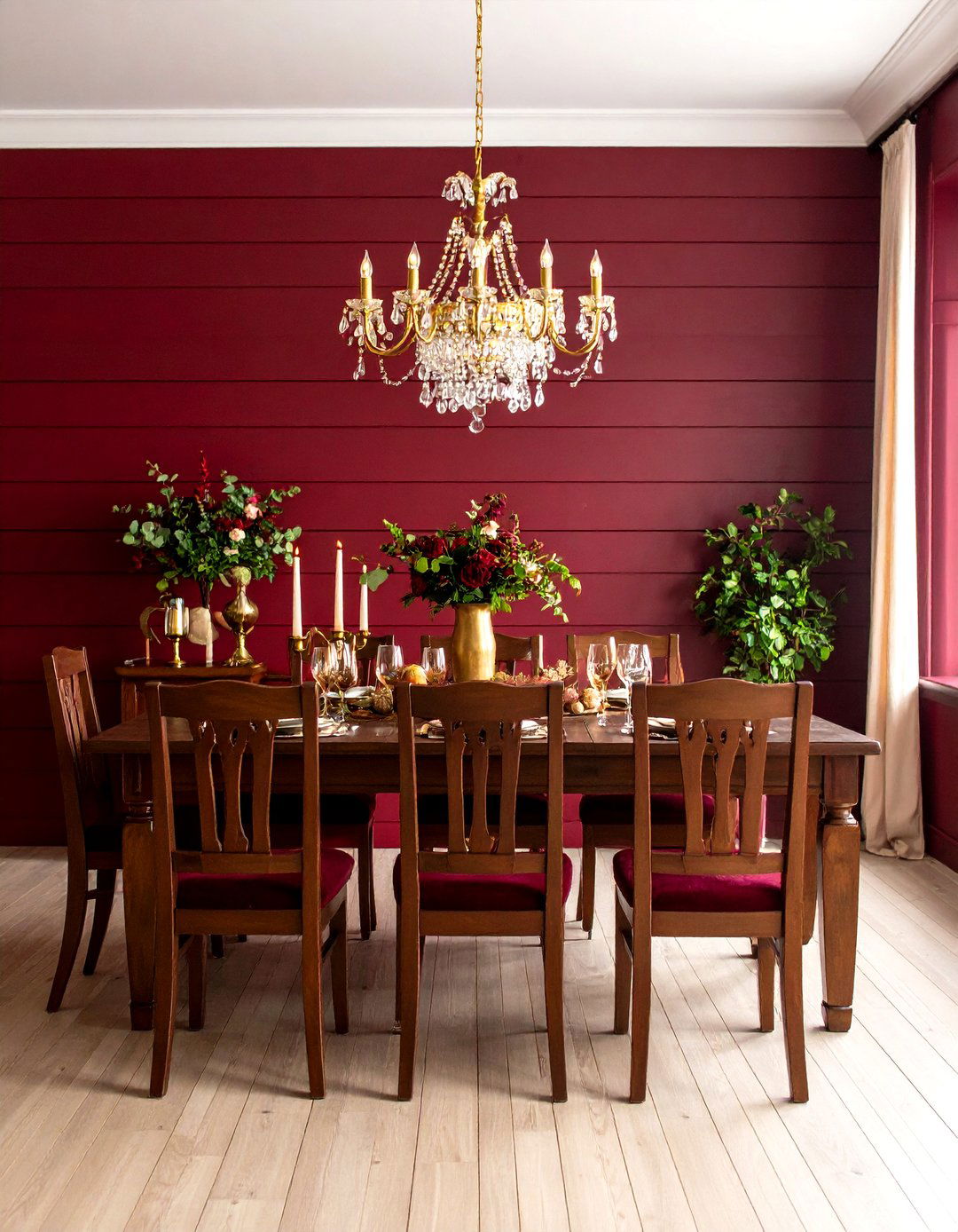 Burgundy Red Shiplap Traditional Elegance - 24 Shiplap Dining Room Wall Ideas