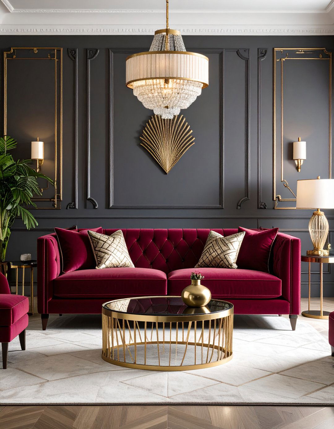 Burgundy Sofa with Art Deco Glamour - 24 Burgundy Sofa Living Room Ideas