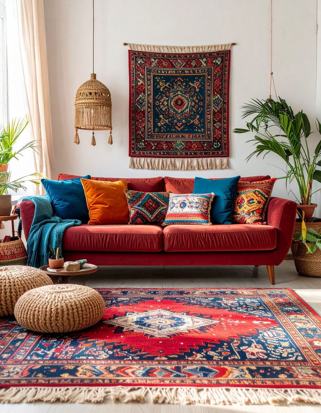 Burgundy Sofa with Bohemian Eclectic Mix - 24 Burgundy Sofa Living Room Ideas