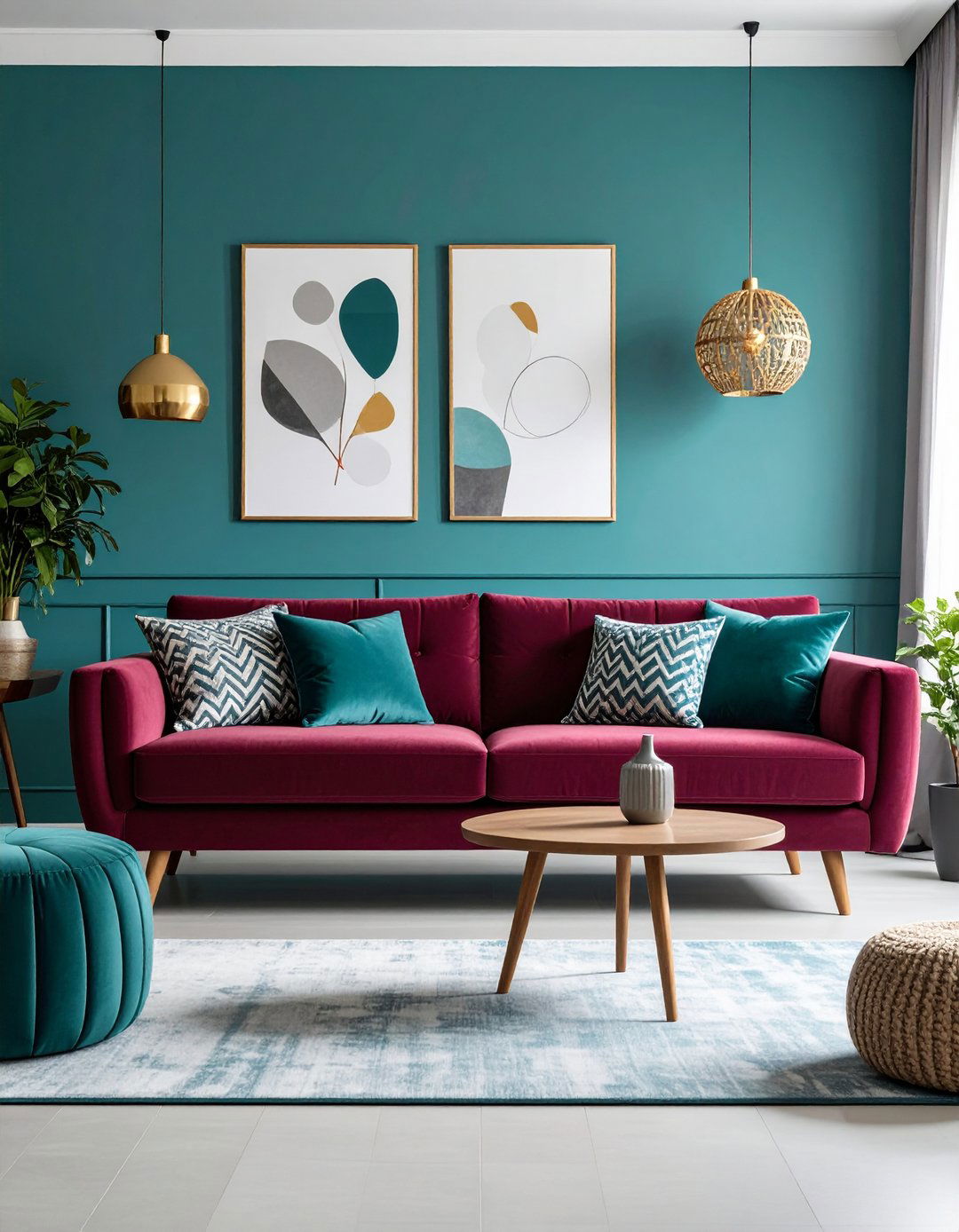 Burgundy Sofa with Contemporary Color Blocking - 24 Burgundy Sofa Living Room Ideas
