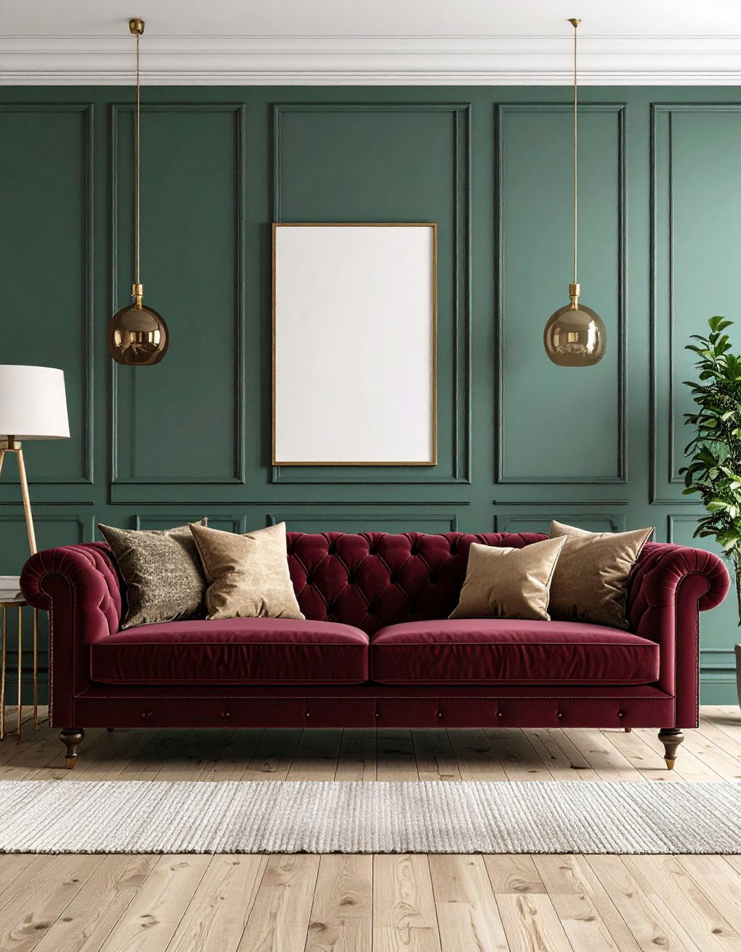 Burgundy Sofa with Gallery Wall Showcase - 24 Burgundy Sofa Living Room Ideas