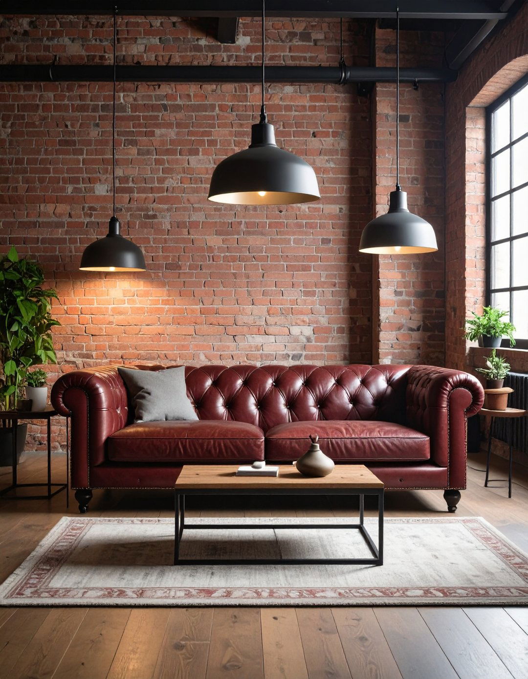 Burgundy Sofa with Industrial Loft Elements - 24 Burgundy Sofa Living Room Ideas