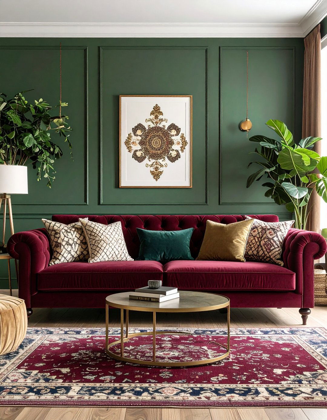 Burgundy Sofa with Maximalist Pattern Play - 24 Burgundy Sofa Living Room Ideas