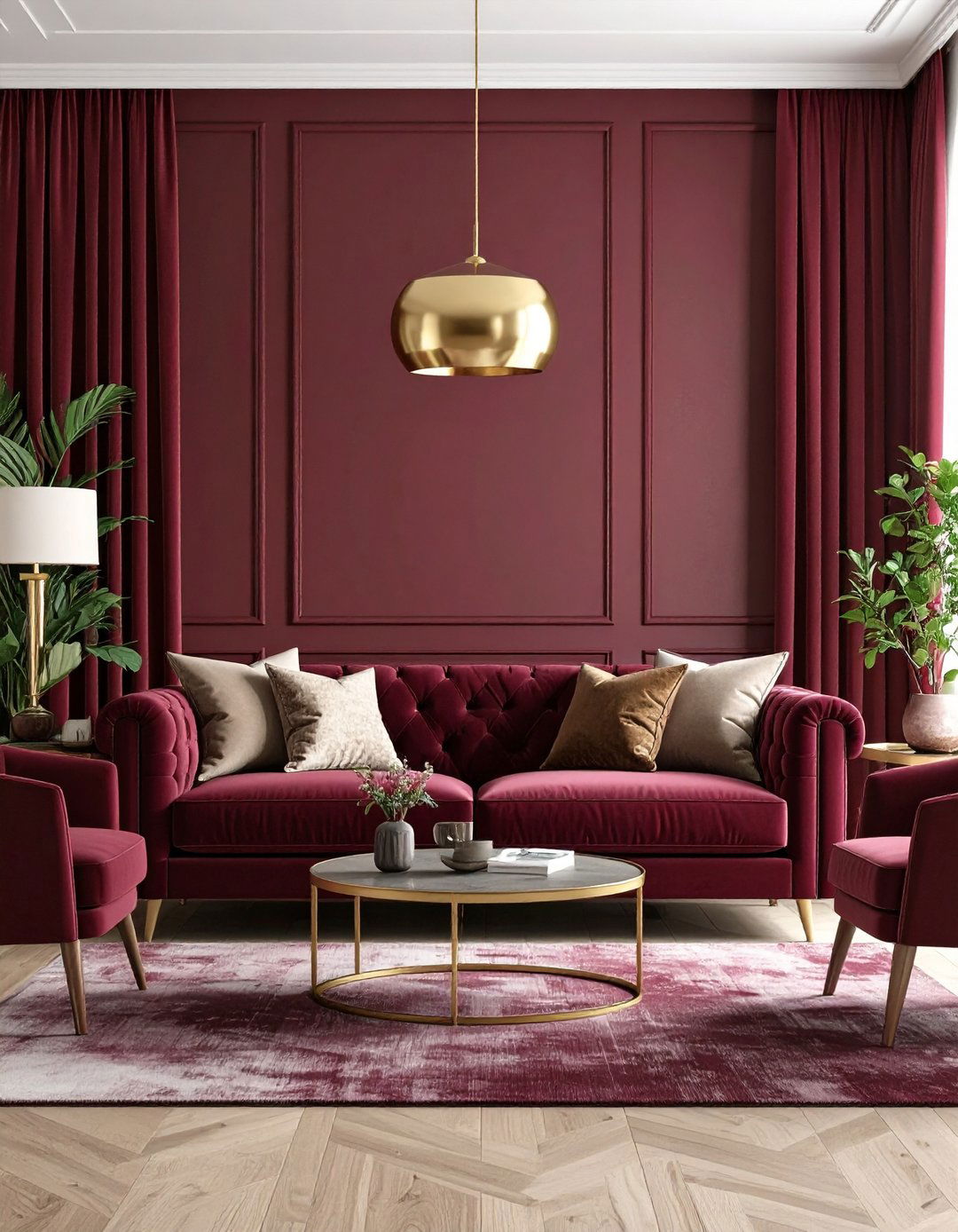 Burgundy Sofa with Monochromatic Burgundy Scheme - 24 Burgundy Sofa Living Room Ideas