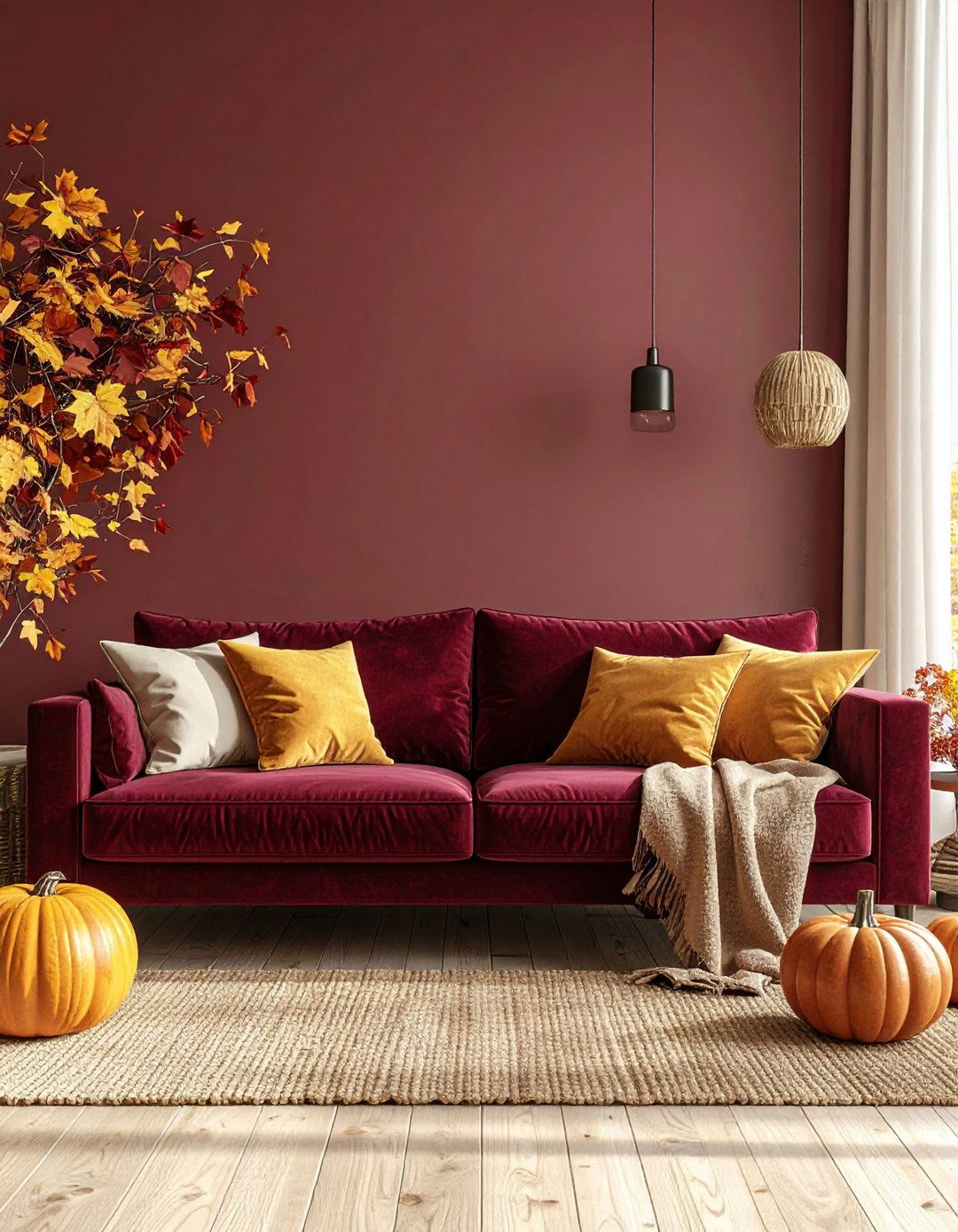 Burgundy Sofa with Seasonal Autumn Inspiration - 24 Burgundy Sofa Living Room Ideas