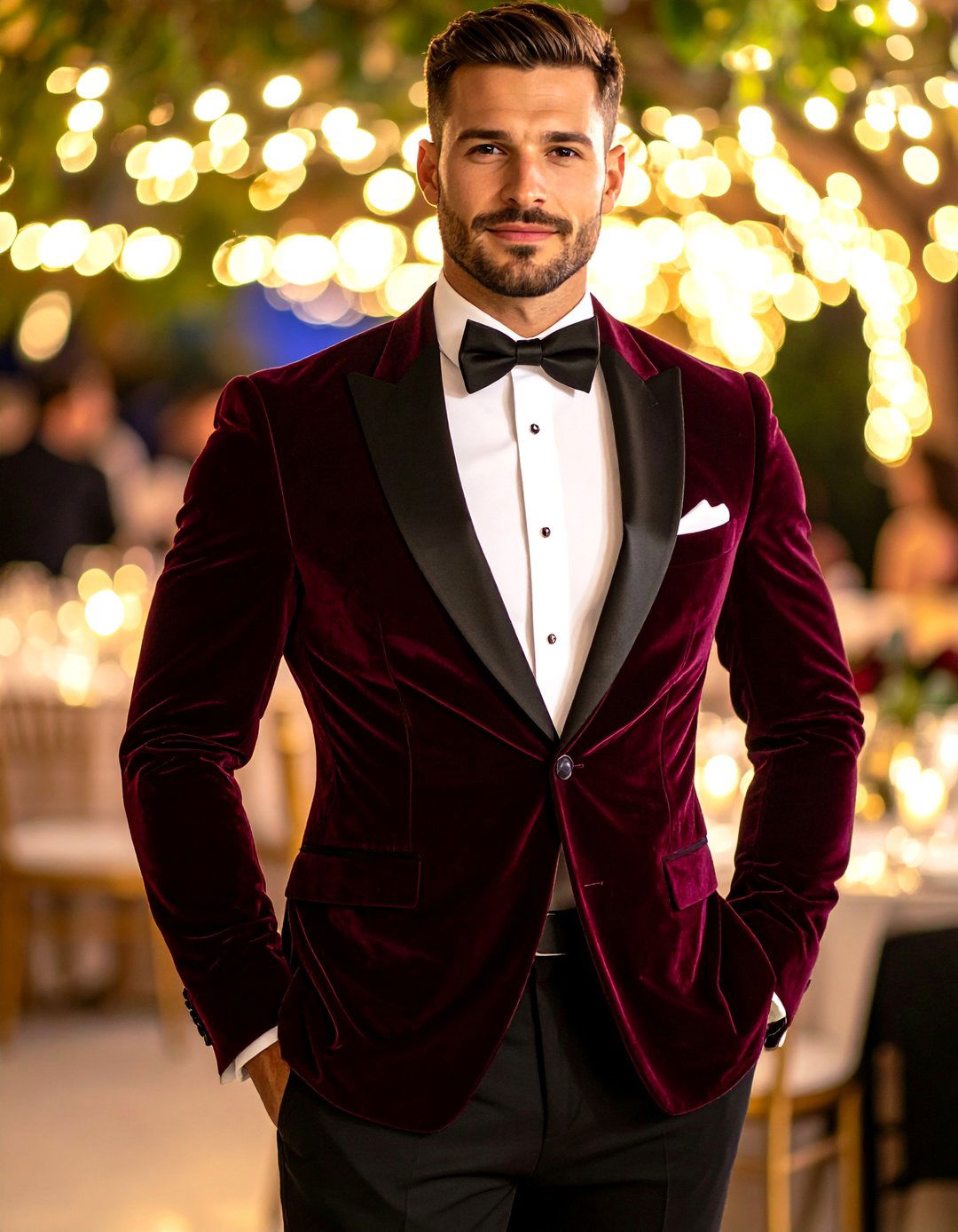 Burgundy Velvet Dinner Jacket - 24 Men's Wedding Outfit Ideas