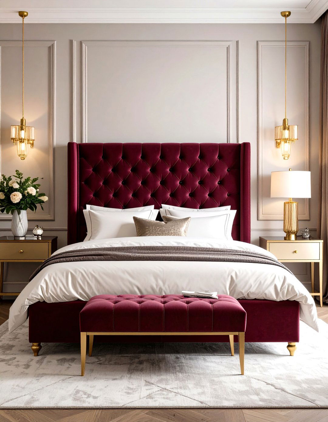 Burgundy Velvet Headboard Bedroom - 24 Red Bedroom Ideas