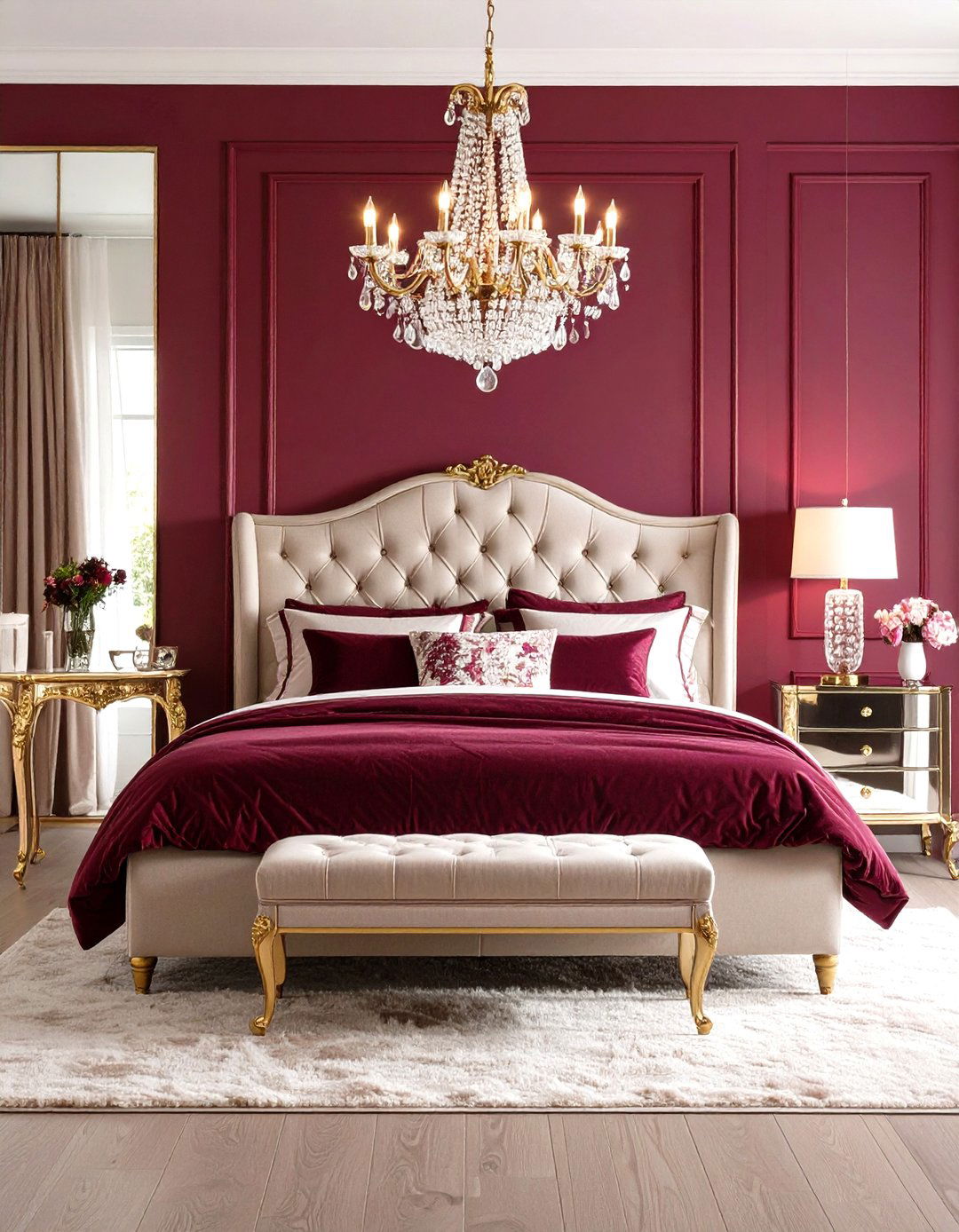 Burgundy Vintage Glam Bedroom - 24 Purple Bedroom Ideas