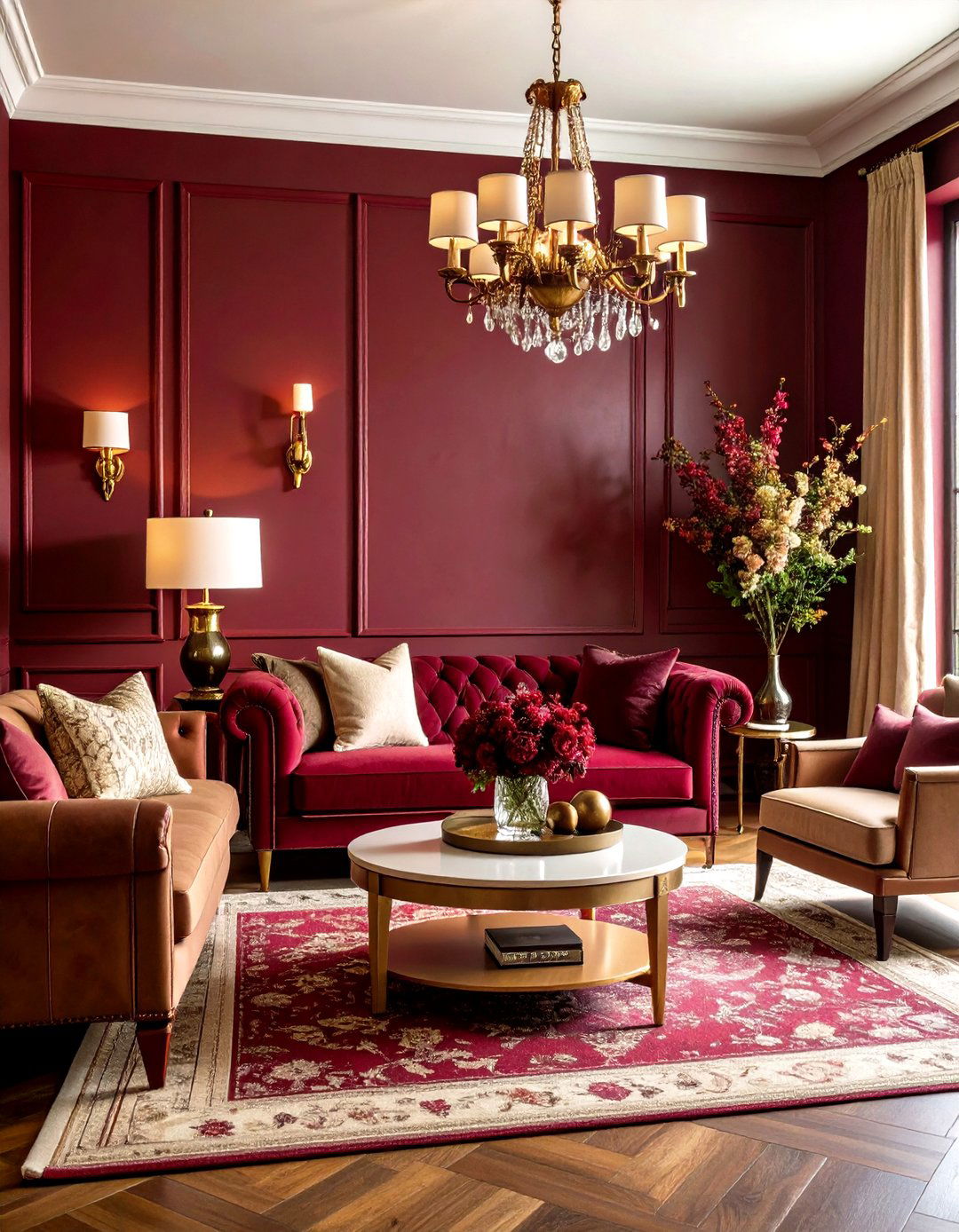 Burgundy Wine Inspired Living Room - 24 Dark Living Room Ideas