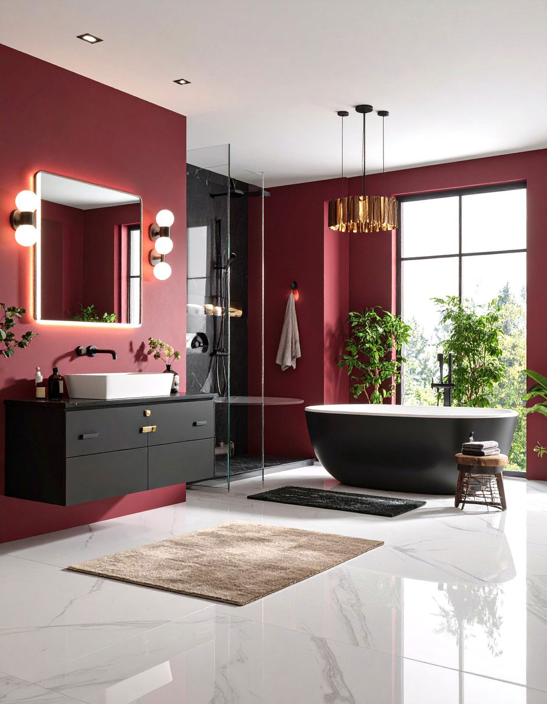 Burgundy and Black Contemporary Contrast - 24 Burgundy Bathroom Ideas