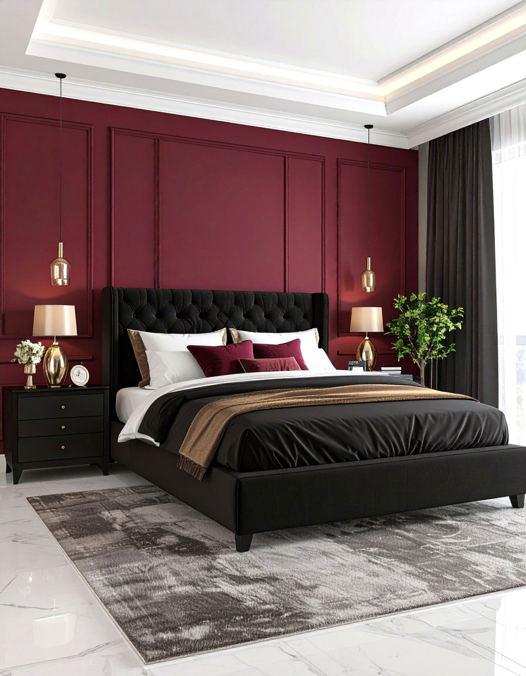 Burgundy and Black Dramatic Bedroom - 24 Burgundy Bedroom Ideas