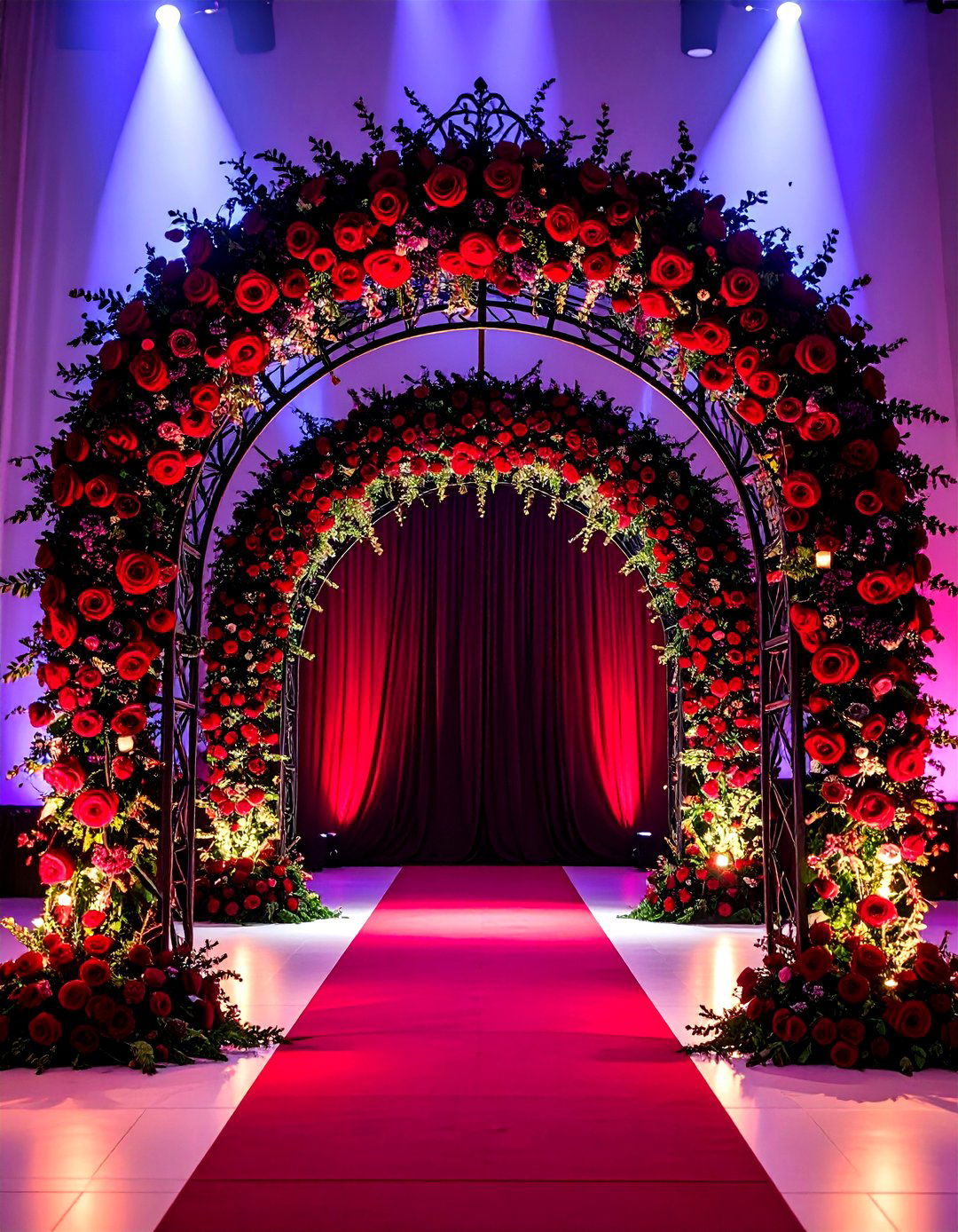 Burgundy and Black Floral Arches - 24 Red and Black Wedding Ideas