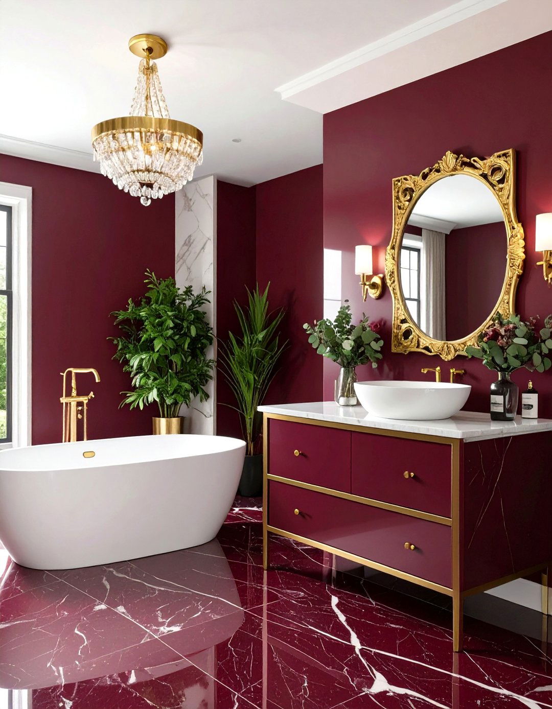 Burgundy and Gold Luxury Suite - 24 Red Bathroom Ideas