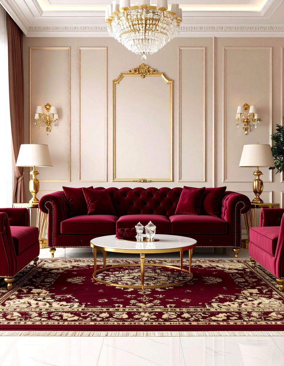 Burgundy and Gold Opulence - 24 Formal Living Room Ideas