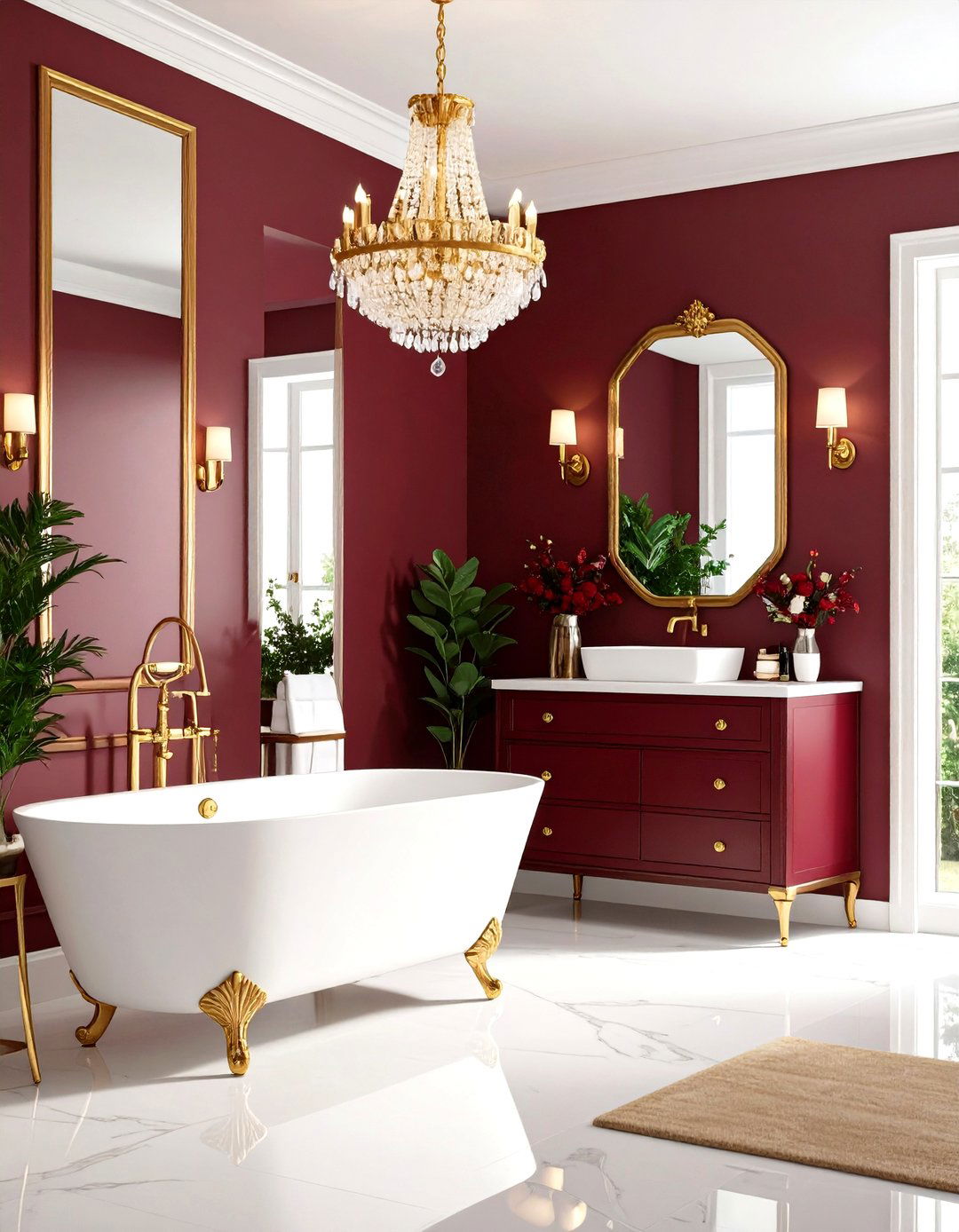 Burgundy and Gold Opulent Bathroom - 24 Gold Bathroom Ideas