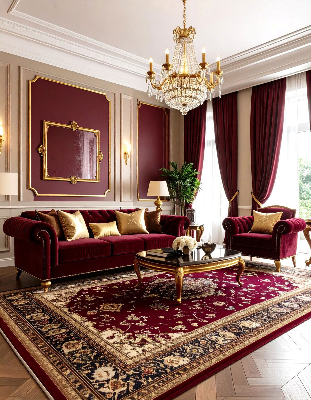 Burgundy and Gold Palette - 24 Traditional Living Room Ideas