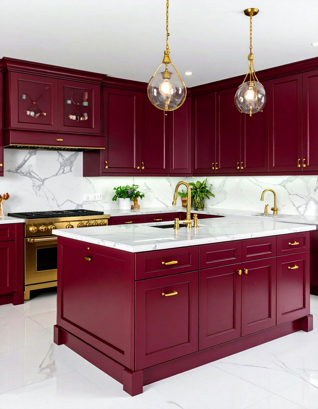 Burgundy and Gold Vintage Kitchen - 24 Purple Kitchen Ideas