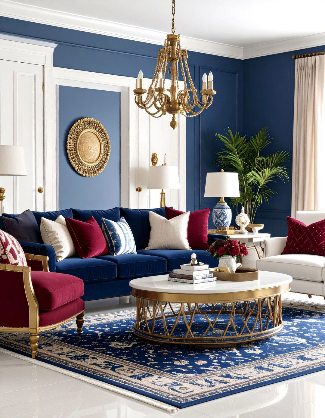 Burgundy and Navy Blue Coastal Style - 24 Burgundy Living Room Ideas