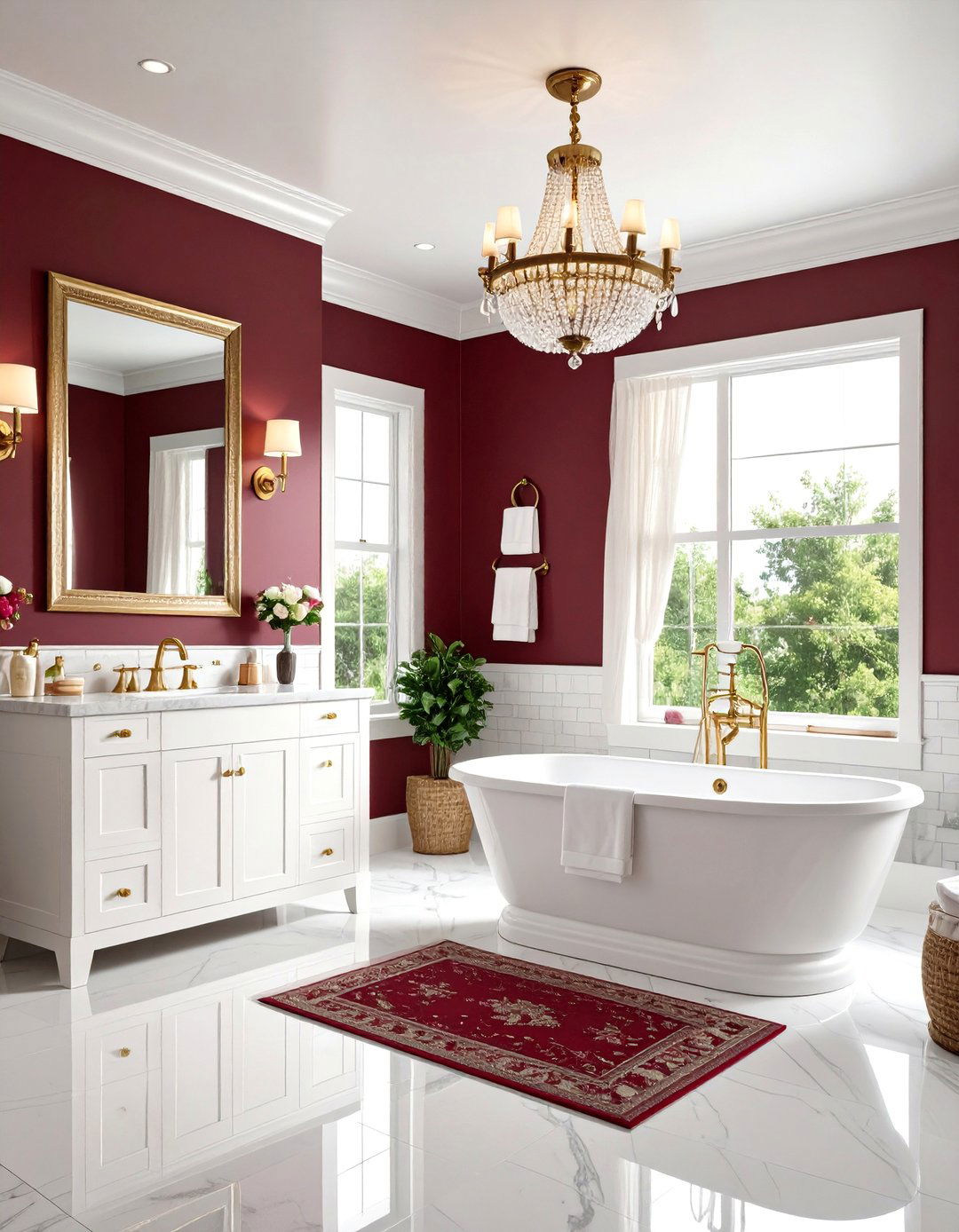 Burgundy and White Classic Combination - 24 Burgundy Bathroom Ideas