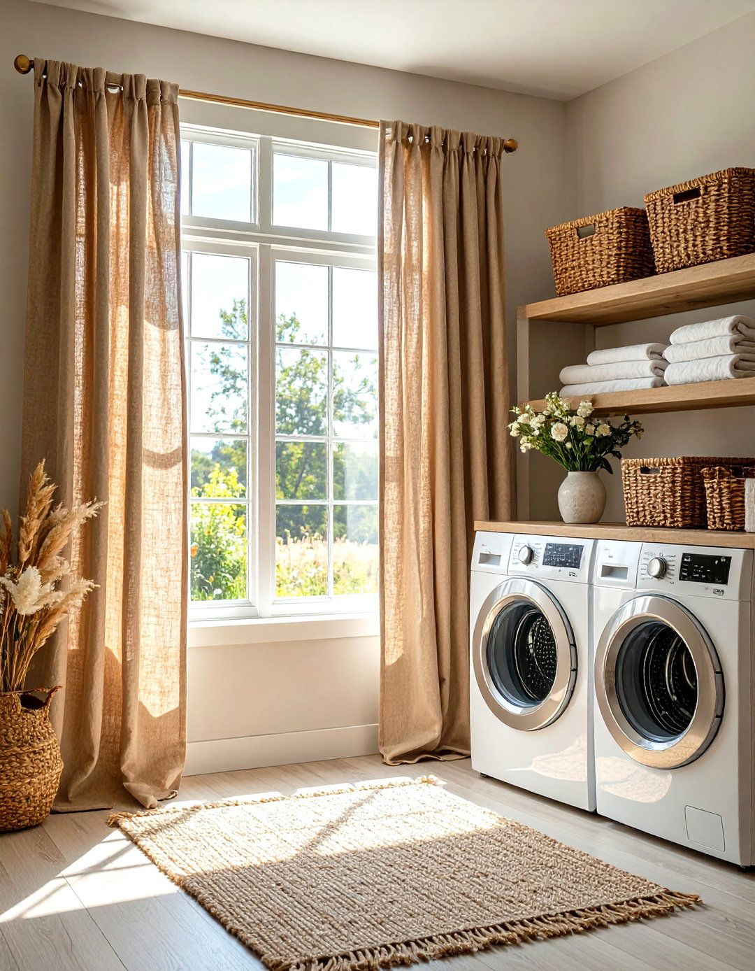 Burlap Curtain Laundry Room - 24 Rustic Laundry Room Ideas