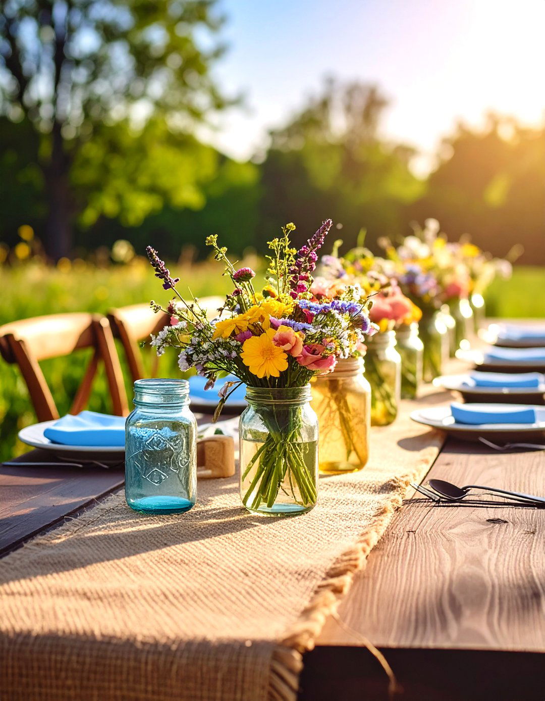 Burlap Table Runner Displays - 24 Rustic Wedding Centerpieces