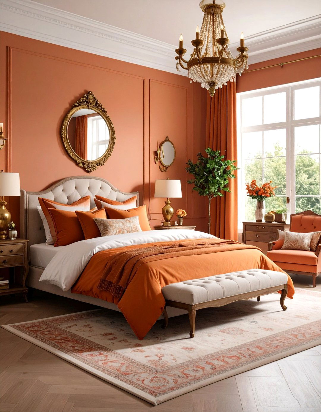 Burnt Orange Boho Bedroom with Vintage Brass Fixtures - 24 Boho Burnt Orange Bedroom Ideas