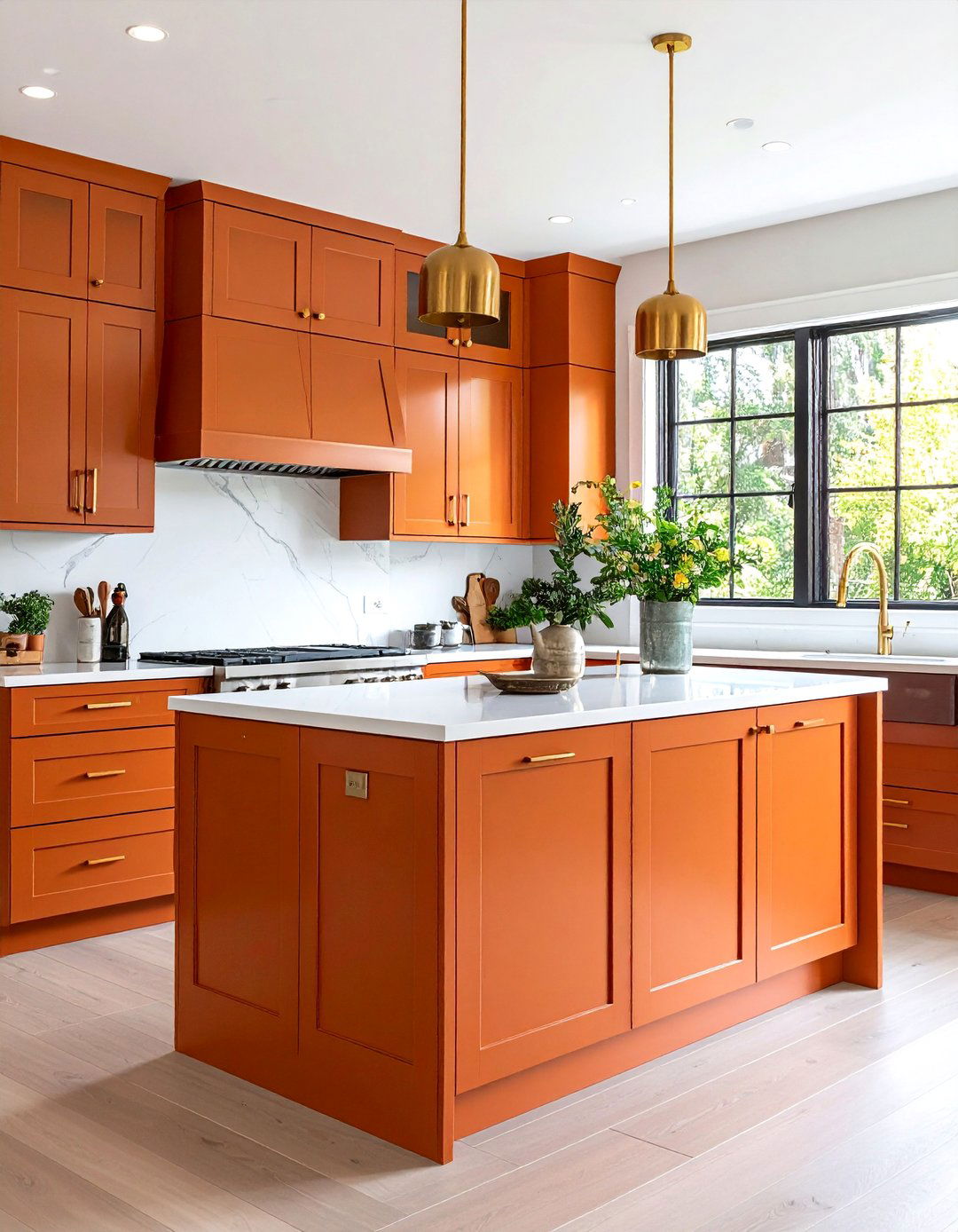 Burnt Orange Cabinets with White Countertops - 24 Burnt Orange Kitchen Ideas