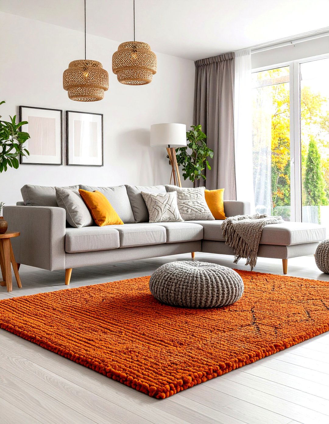 Burnt Orange Rug Warm Living Room - 24 what color rug goes with a grey couch