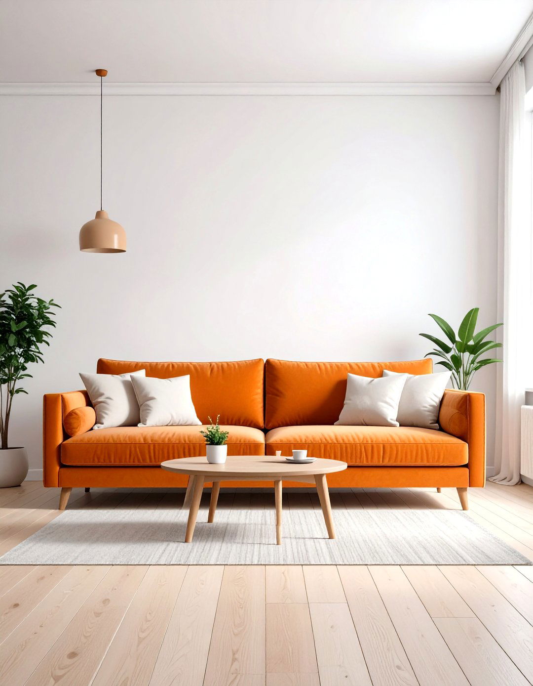 Burnt Orange Velvet Scandinavian Style - 24 Orange Couch Living Room Ideas