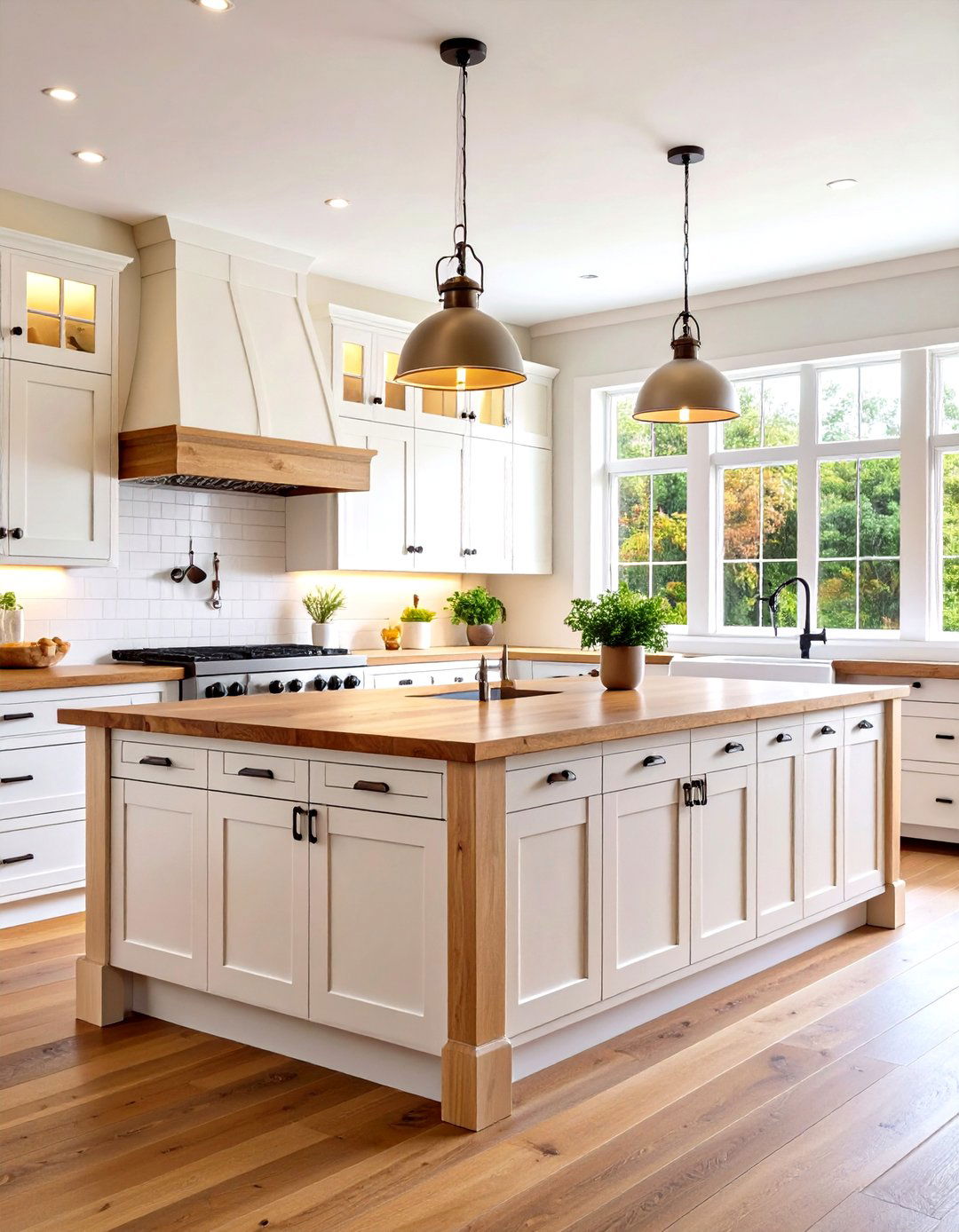Butcher Block Island Kitchen - 24 White Farmhouse Kitchen Ideas