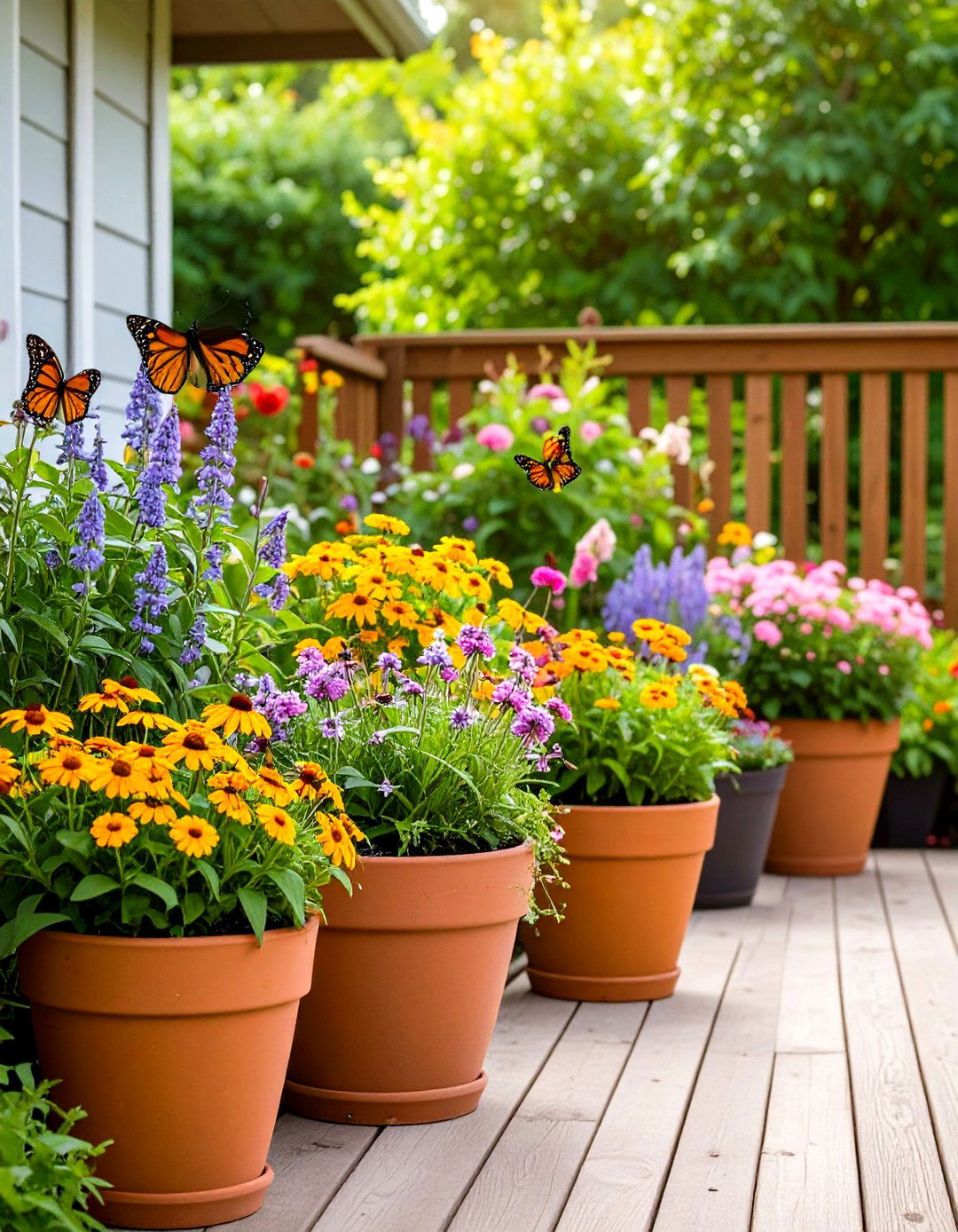 Butterfly Garden Containers for Wildlife Attraction - 24 Deck Decorating Ideas With Plants