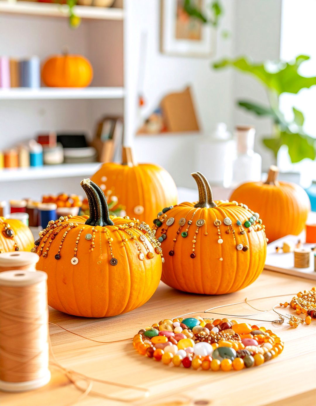 Button and Bead Pumpkin Jewelry - 24 Pumpkin Decor Ideas